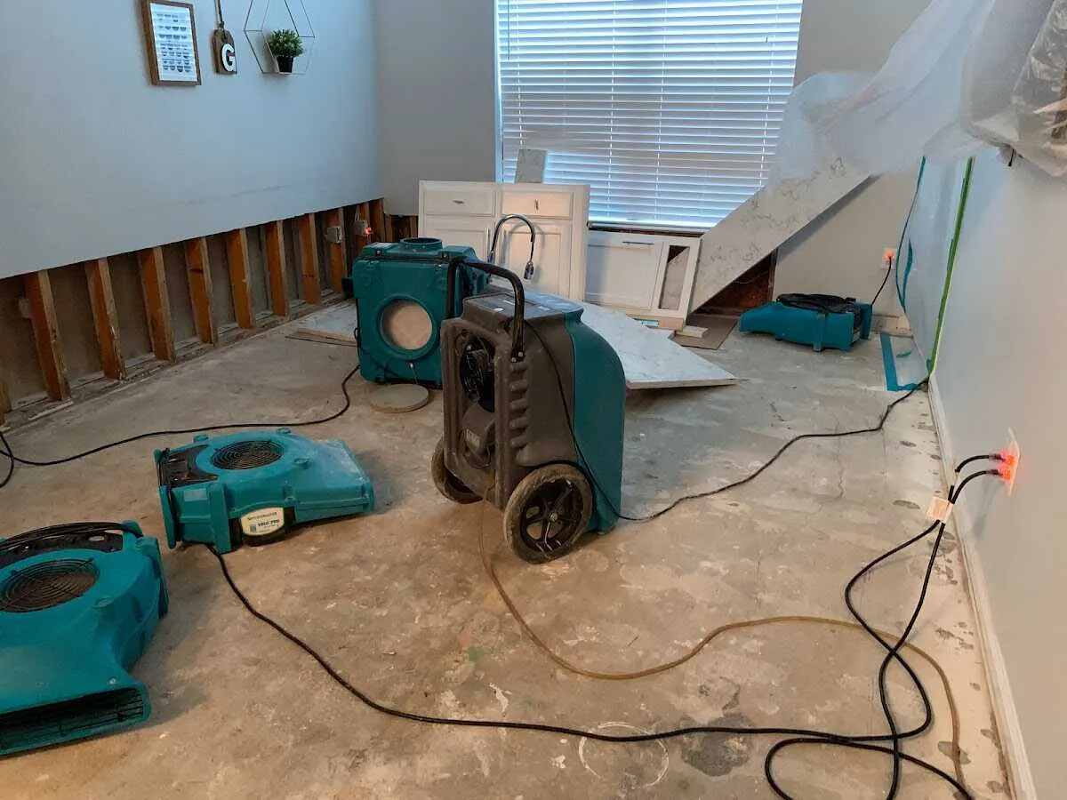 Dehumidifier in flood-cut room for Water Damage Restoration in San Bernardino